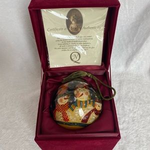 Susan Winget Ne’Qwa Art Merry Men Snowman Ornament With Velvet Box #291